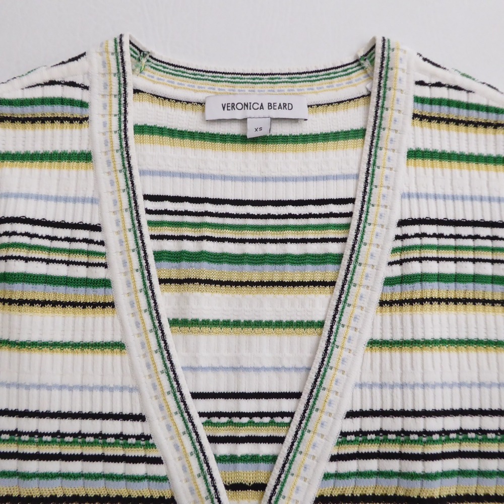 Veronica Beard Womens Varia Cardigan White Multi Metallic Stripe Ribbed Knit XS - Picture 3 of 11